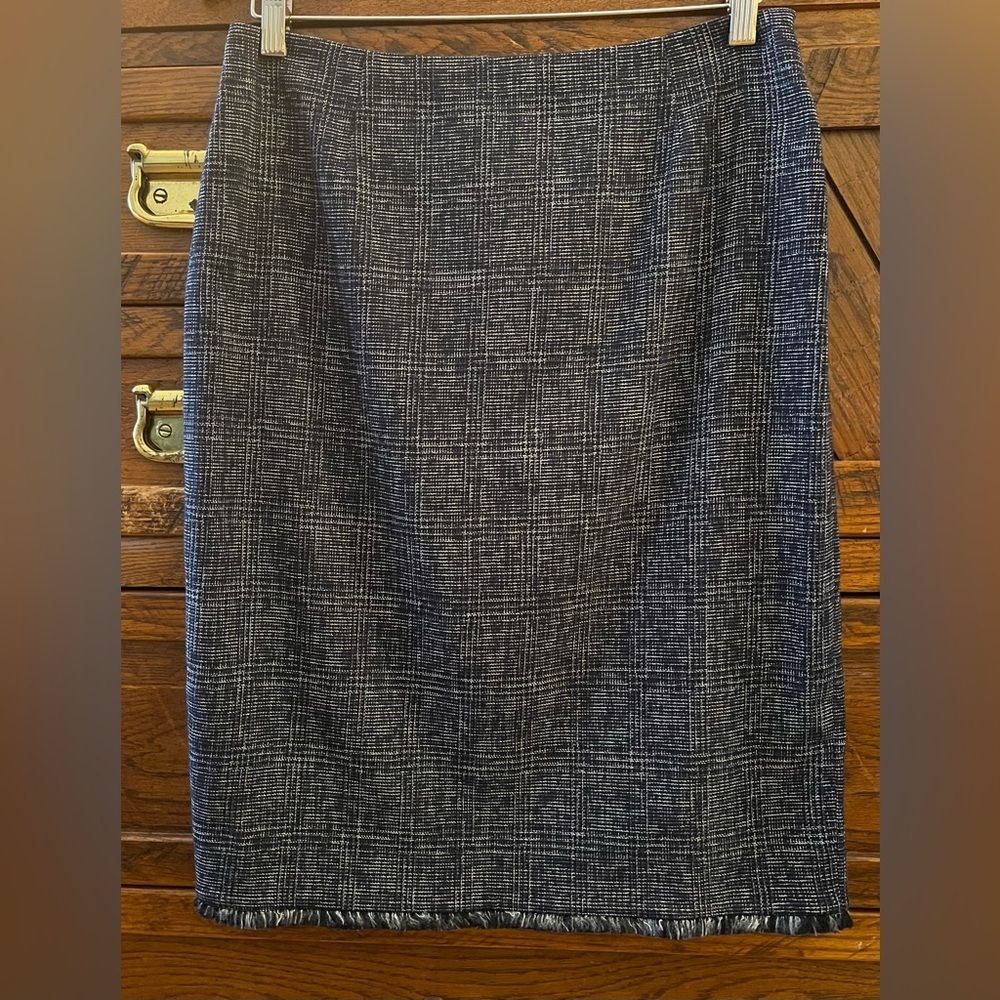 Escada Tweed Career Pencil Cut Style Cotton Blend Lined Skirt Size Us M Eu 38